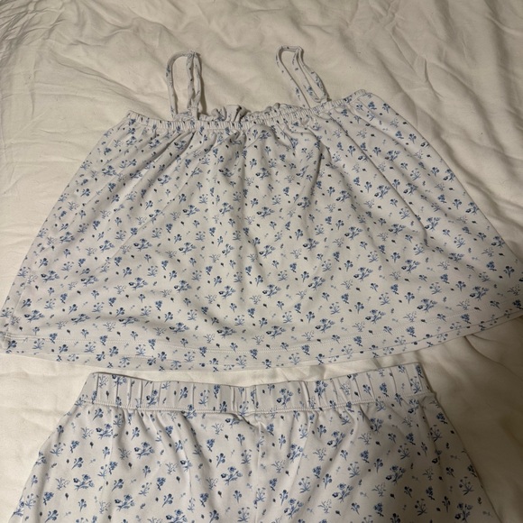 Lake Pajamas Pima Cotton Ruffle Shorts Set French Blue Floral Pajama Set Size M - Picture 5 of 17